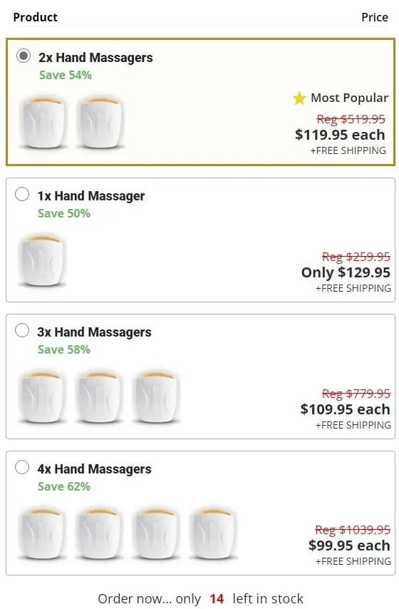 Nooro Hand Massager Pricing